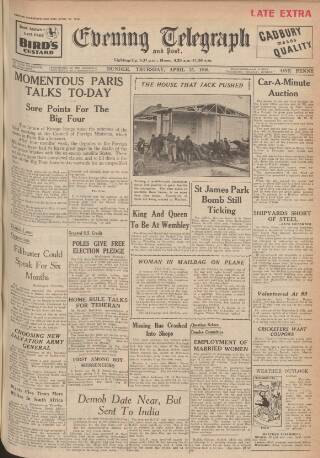 cover page of Dundee Evening Telegraph published on April 25, 1946