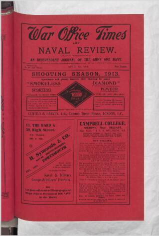 cover page of War Office Times and Naval Review published on April 15, 1913