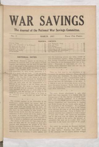 cover page of War Savings published on March 1, 1917