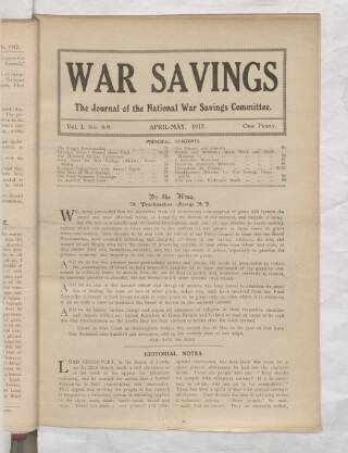 cover page of War Savings published on April 1, 1917