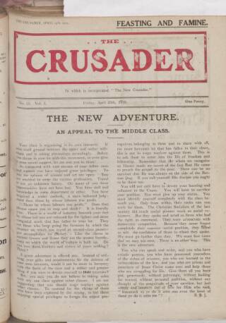 cover page of New Crusader published on April 25, 1919