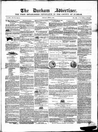 cover page of Durham County Advertiser published on June 2, 1854