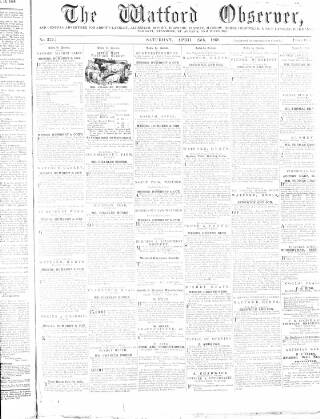 cover page of Watford Observer published on April 25, 1868