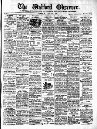 cover page of Watford Observer published on April 19, 1879