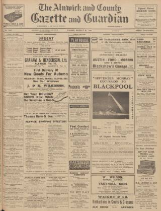 cover page of Alnwick Mercury published on August 11, 1939