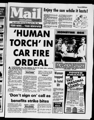 cover page of Hartlepool Northern Daily Mail published on April 18, 1987