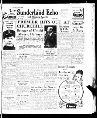 cover page of Sunderland Daily Echo and Shipping Gazette published on April 25, 1947