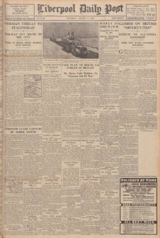 cover page of Liverpool Daily Post published on August 8, 1942