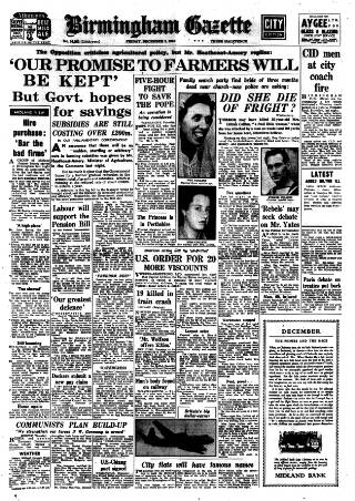 cover page of Birmingham Daily Gazette published on December 3, 1954