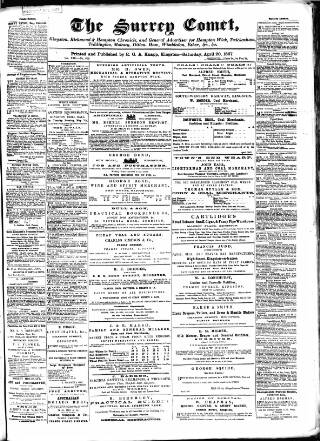 cover page of Surrey Comet published on April 20, 1867