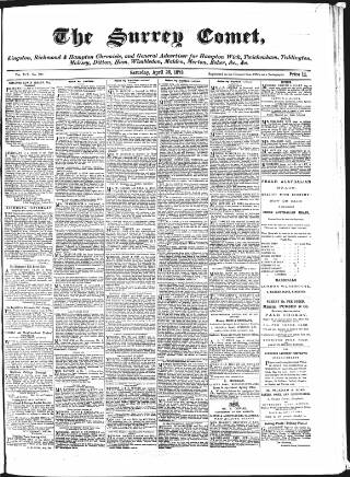 cover page of Surrey Comet published on April 26, 1873