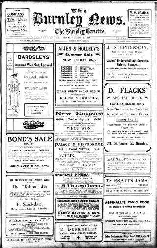 cover page of Burnley News published on August 11, 1917