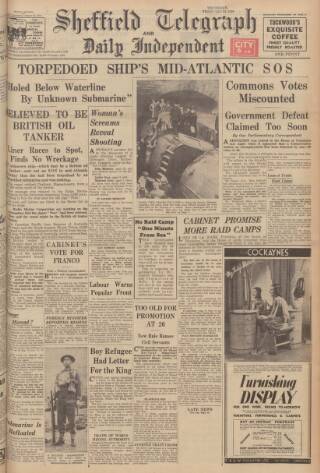 cover page of Sheffield Daily Telegraph published on February 23, 1939