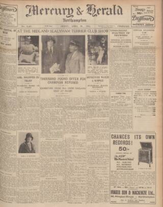 cover page of Northampton Mercury published on April 20, 1934