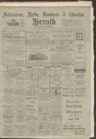 cover page of Folkestone, Hythe, Sandgate & Cheriton Herald published on March 1, 1919