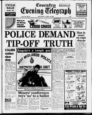 cover page of Coventry Evening Telegraph published on April 19, 1984