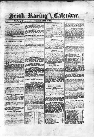 cover page of The Irish Racing Book and Sheet Calendar published on April 7, 1868