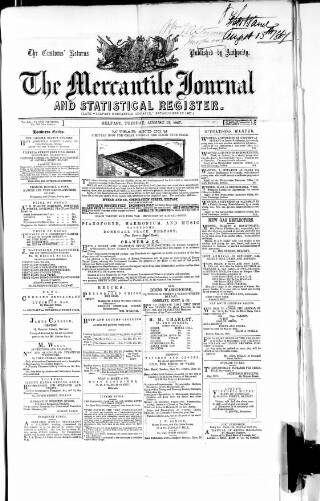 cover page of Belfast Mercantile Register and Weekly Advertiser published on August 13, 1867