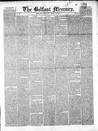 cover page of Belfast Mercury published on April 26, 1851