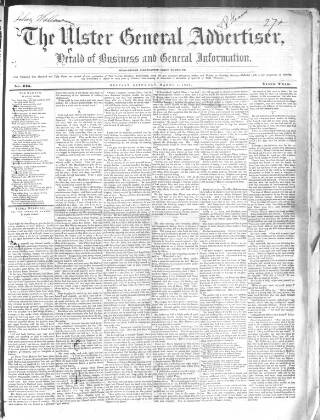 cover page of Ulster General Advertiser, Herald of Business and General Information published on March 1, 1851