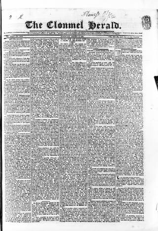 cover page of Clonmel Herald published on August 13, 1836