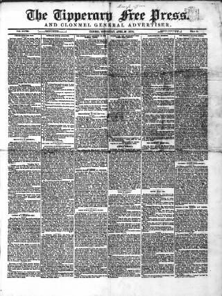 cover page of Tipperary Free Press published on April 19, 1854
