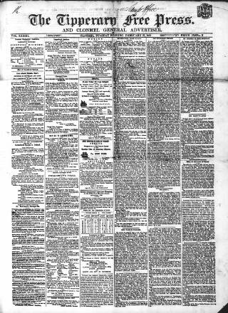 cover page of Tipperary Free Press published on February 23, 1858