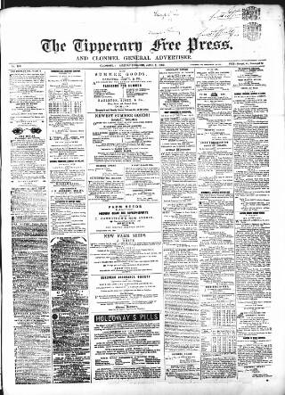 cover page of Tipperary Free Press published on June 2, 1868