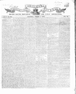 cover page of Drogheda Conservative Journal published on March 5, 1842