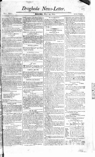 cover page of Drogheda News Letter published on May 29, 1813