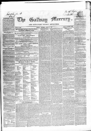 cover page of Galway Mercury, and Connaught Weekly Advertiser published on August 12, 1854