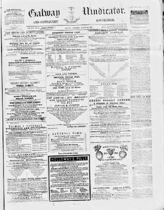cover page of Galway Vindicator, and Connaught Advertiser published on August 13, 1870