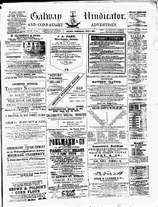 cover page of Galway Vindicator, and Connaught Advertiser published on June 1, 1892