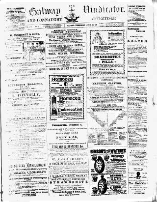 cover page of Galway Vindicator, and Connaught Advertiser published on April 20, 1898