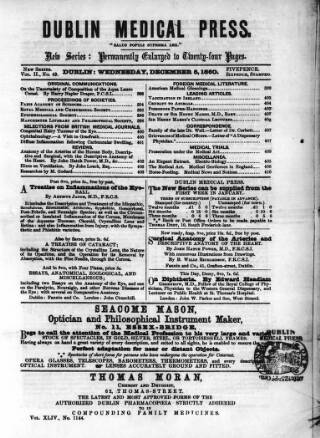 cover page of Dublin Medical Press published on December 5, 1860