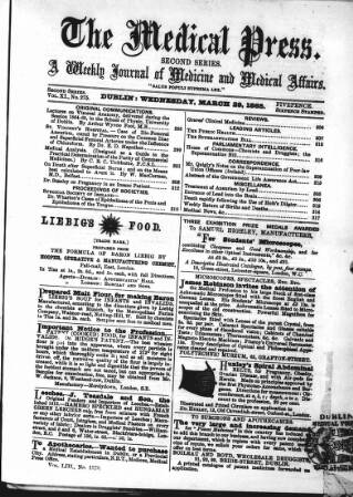 cover page of Dublin Medical Press published on March 29, 1865