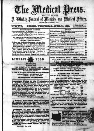cover page of Dublin Medical Press published on April 19, 1865