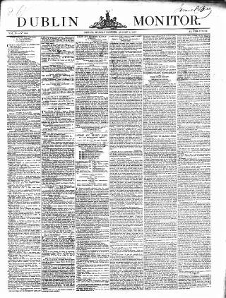 cover page of Dublin Monitor published on August 8, 1842