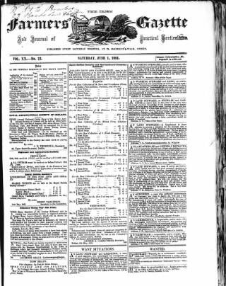 cover page of Farmer's Gazette and Journal of Practical Horticulture published on June 1, 1861