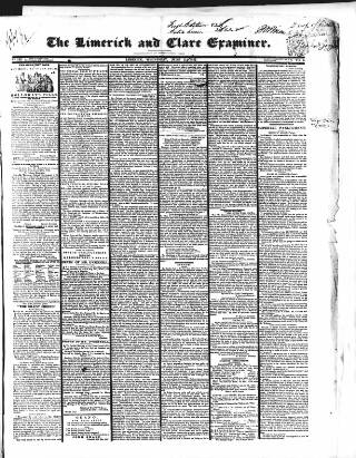 cover page of Limerick and Clare Examiner published on June 2, 1847