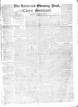 cover page of Limerick Evening Post published on April 24, 1829