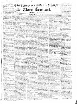 cover page of Limerick Evening Post published on August 11, 1829