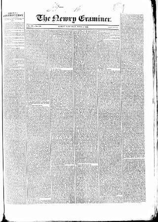 cover page of Newry Examiner and Louth Advertiser published on June 2, 1838