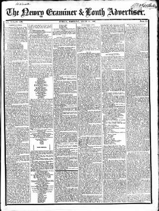 cover page of Newry Examiner and Louth Advertiser published on August 11, 1847