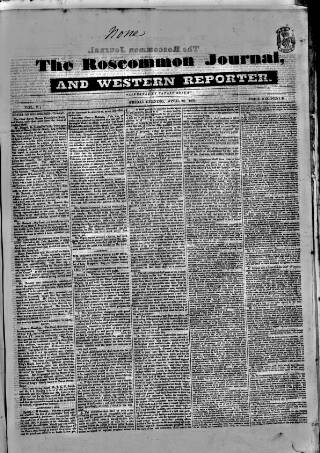 cover page of Roscommon Journal, and Western Impartial Reporter published on April 26, 1833