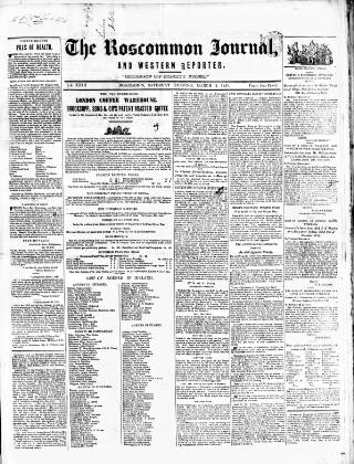 cover page of Roscommon Journal, and Western Impartial Reporter published on March 1, 1851
