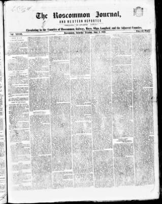 cover page of Roscommon Journal, and Western Impartial Reporter published on June 2, 1855