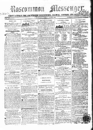 cover page of Roscommon Messenger published on June 2, 1866