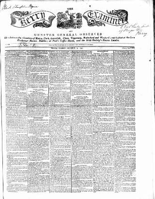 cover page of Kerry Examiner and Munster General Observer published on December 2, 1851