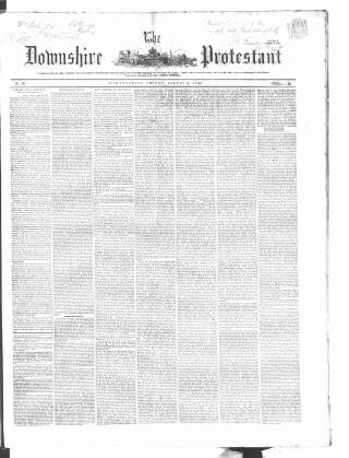 cover page of Downshire Protestant published on August 8, 1856